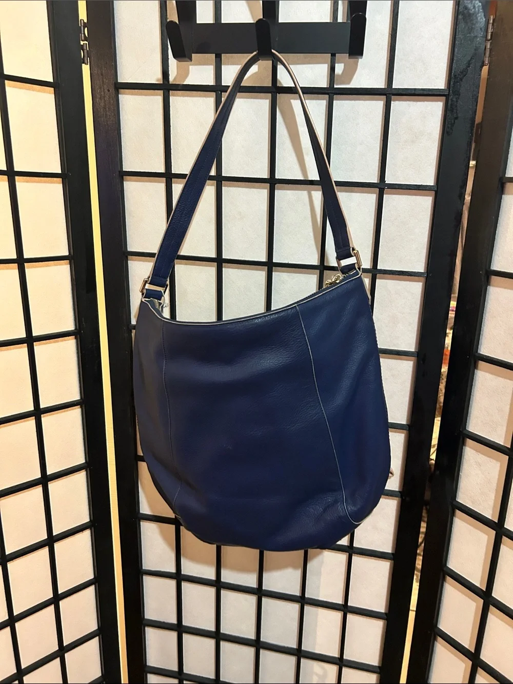 Cole Haan Navy Leather Hobo with Light Beige Trim